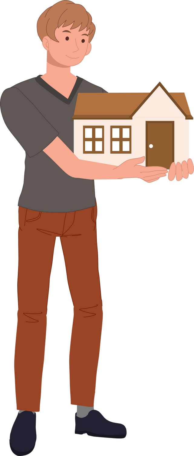 A man hold the house in his hands. house owner concept.